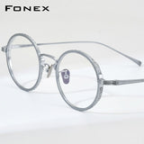 FONEX Pure Titanium Glasses Frame Retro Men Round Eyeglasses KJ50