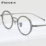 FONEX Pure Titanium Glasses Frame Retro Men Round Eyeglasses KJ50