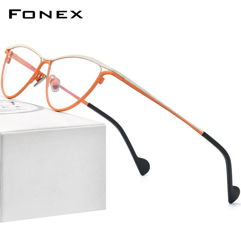 FONEX Pure Titanium Glasses Frame Women Cat Eye Eyeglasses FONEX Pure Titanium Glasses Frame Women Cat Eye Eyeglasses