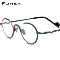 FONEX Pure Titanium Glasses Frame Men Round Eyeglasses F85745