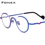 FONEX Pure Titanium Glasses Frame Men Round Eyeglasses F85745