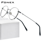 FONEX Pure Titanium Glasses Frame Men Round Eyeglasses F85719