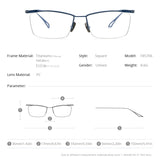FONEX Titan-Brillengestell Herren Halbrand-Quadrat-Brille mit optischem Rahmen ACT-Four