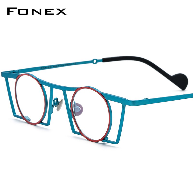 FONEX Titanium Glasses Frame Men Colorful Retro Round Square Eyeglasses ...
