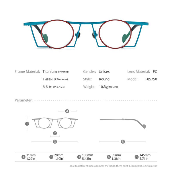 FONEX Titanium Glasses Frame Men Colorful Retro Round Square FONEX Titanium Glasses Frame Men Colorful Retro Round Square