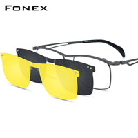 FONEX Titanium Glasses Frame Men Square Magnet Clip Polarized & Night Vision Lens Eyeglasses F85759
