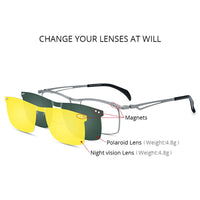 FONEX Titanium Glasses Frame Men Square Magnet Clip Polarized & Night Vision Lens Eyeglasses F85759
