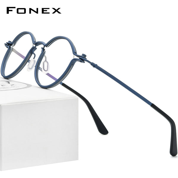 FONEX Titanium Glasses Frame Men Vintage Round Eyeglasses Women 