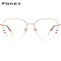 FONEX Titanium Glasses Frame  Women Cat eye Semi Rimless Eyeglasses F85743