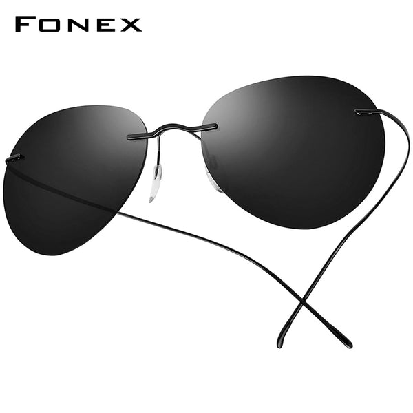 FONEX Titanium Men Pilot Rimless Screwless Polarized Sunglasses