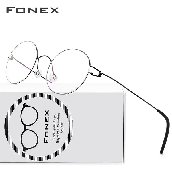 FONEX Titanium Alloy Glasses Frame Men Round Screwless Eyeglasses 98607