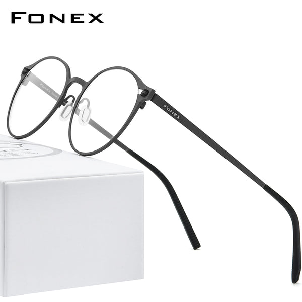 FONEX Titanium Glasses Frame Men Round Screwless Eyeglasses 8530