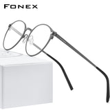 FONEX Titanium Glasses Frame Men Round Screwless Eyeglasses 8530