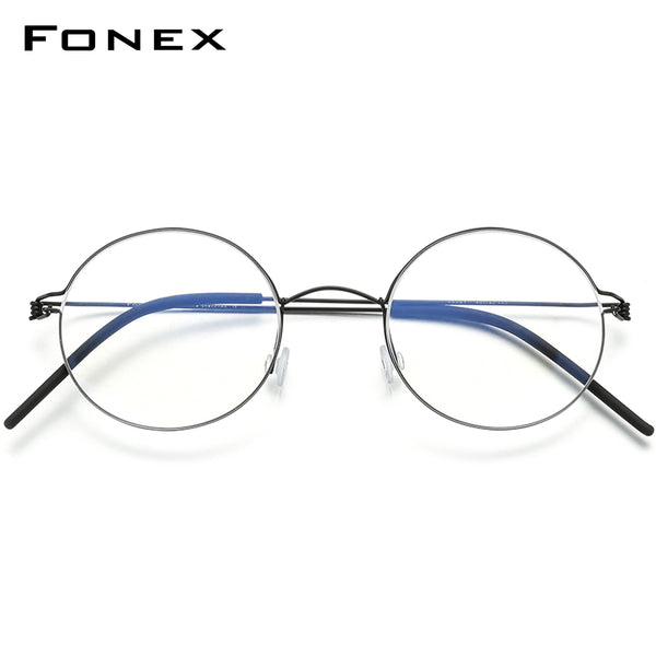 FONEX Titanlegierung Brillengestell Herren Runde schraubenlose Brille 98607