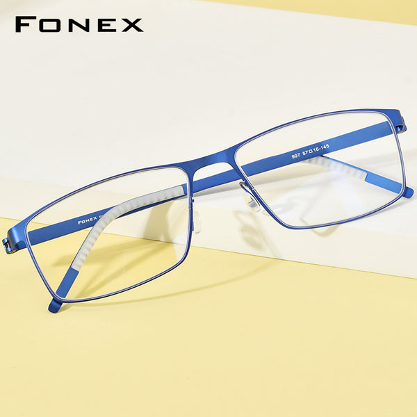 FONEX Legierung Brillengestell Männer Quadratische schraubenlose Brille 997