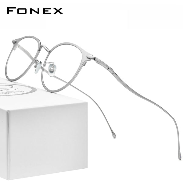 FONEX Titanium Glasses Frame Men Round Eyeglasses 8509