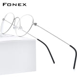 FONEX Titanium Glasses Frame Men Round Screwless Eyeglasses 7510